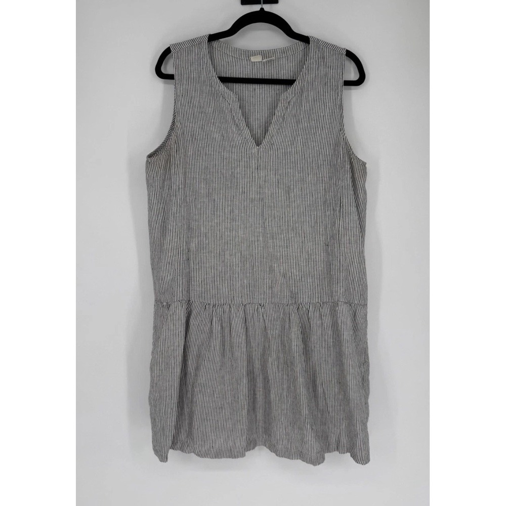 Artisan NY Striped 100% Linen Dress Womens Large Coastal Resort Beach Pockets